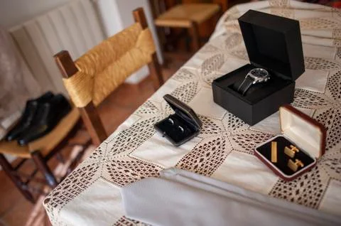 Set of man wedding accessories Stock Photos