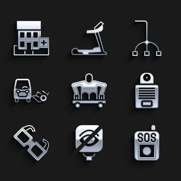 Set Man without legs sitting wheelchair, Blindness, Press the SOS button Stock Illustration