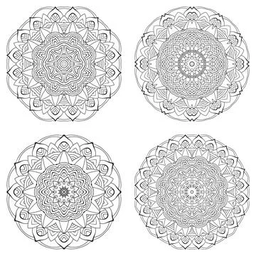 Set of Mandala Coloring book template. wallpaper design, lace pattern and tattoo Stock Illustration
