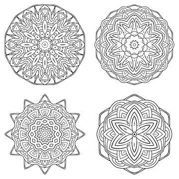 Set of Mandala Coloring book template. wallpaper design, lace pattern and tattoo Stock-Illustration