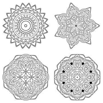 Set of Mandala Coloring book template. wallpaper design, lace pattern and tattoo Stock Illustration