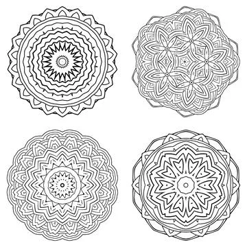 Set of Mandala Coloring book template. wallpaper design, lace pattern and tattoo Stock Illustration