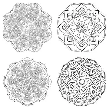 Set of Mandala Coloring book template. wallpaper design, lace pattern and tattoo Stock Illustration