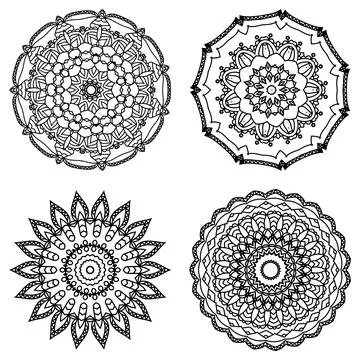 Set of Mandala Coloring book template. wallpaper design, lace pattern and tattoo Stock Illustration
