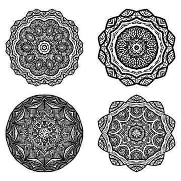 Set of Mandala Coloring book template. wallpaper design, lace pattern and tattoo Stock Illustration