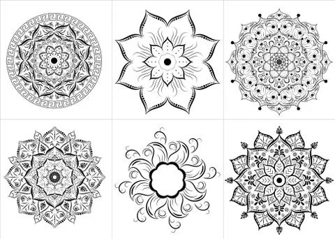 Set of mandala with floral ornament pattern,Vector mandala relaxation pattern Illustrazione stock