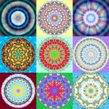 Set of mandala ornament generated textures Stock Illustration