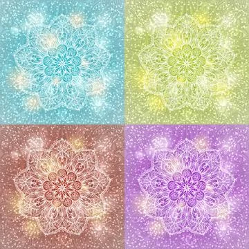 Set of mandala snowflake background Stock Illustration