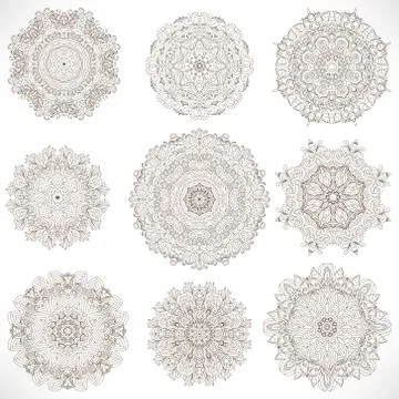 Set Mandalas. Round Ornament Pattern Stock Illustration