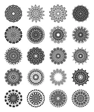 Set Mandalas. Round Ornament Pattern. Ethnic decorative elements. 스톡 일러스트