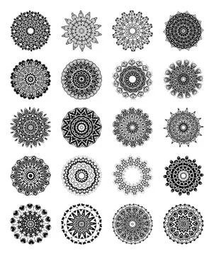 Set Mandalas. Round Ornament Pattern. Ethnic decorative elements. Stock Illustration