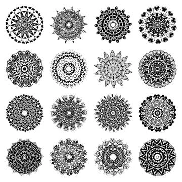 Set Mandalas. Round Ornament Pattern. Ethnic decorative elements. 스톡 일러스트