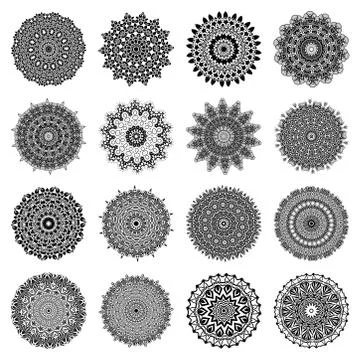 Set Mandalas. Round Ornament Pattern. Ethnic decorative elements. Stock Illustration