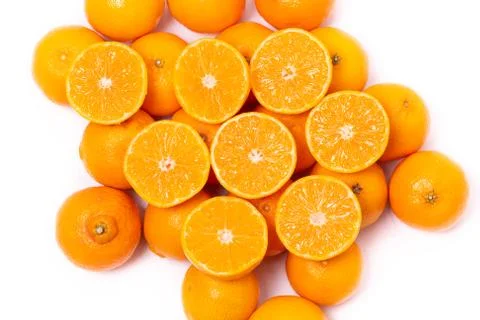 Set of Mandarin Oranges Cut in Half Stock Photos