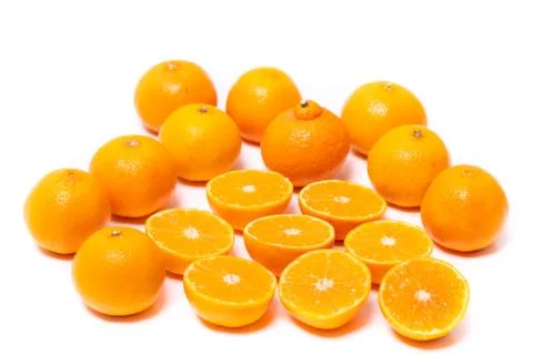 Set of Mandarin Oranges Cut in Half Stock Photos