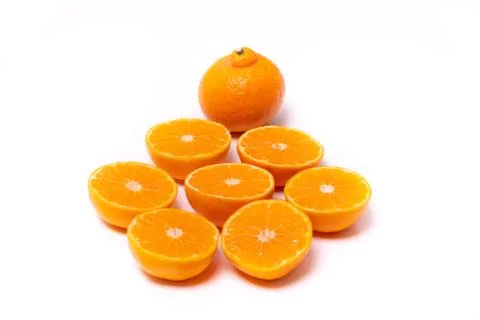 Set of Mandarin Oranges Cut in Half Stock Photos