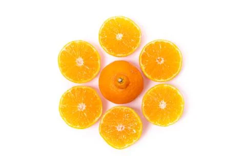 Set of Mandarin Oranges Cut in Half Stock Photos