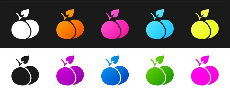 Set Mango fruit icon isolated on black and white background.  Vector Stock Illustration