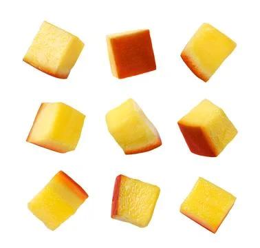 Set of mango pieces close-up on a white. Isolated Stock Photos