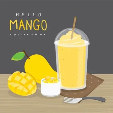 Set of Mango with smoothie. Cartoon Vector illustration Stock Illustration