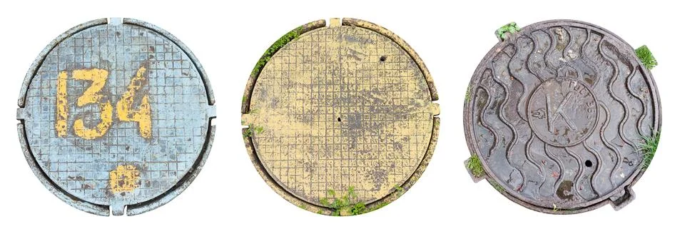 Set manhole covers Stock Photos
