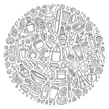 Set of Manicure cartoon doodle objects Stock Illustration