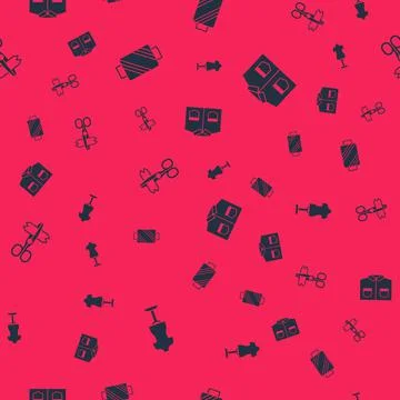 Set Mannequin, Sewing thread on spool, Scissors and Shirt on seamless pattern Illustrazione stock