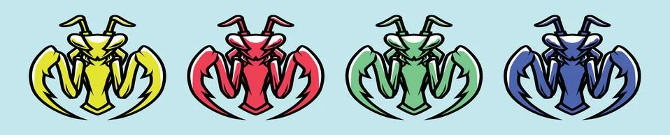 Set of mantis or grass hopper cartoon icon design template with various model Stock Illustration
