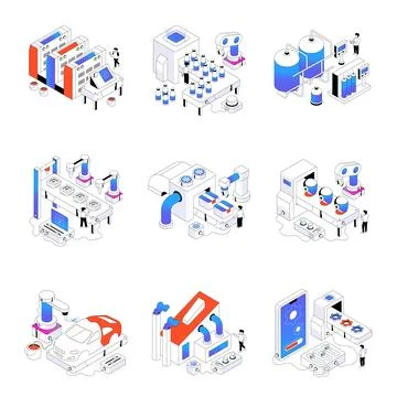 Set of Manufacturing Units Isometric Illustrations Stock Illustration