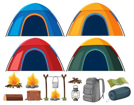 Set of many camping elements Illustrazione stock