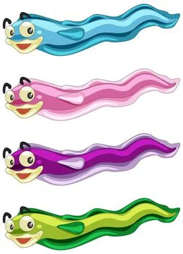 Set of many cute eel carton character isolated on white background Stock Illustration