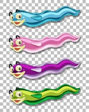 Set of many cute eel carton character isolated on transparent background Stock Illustration