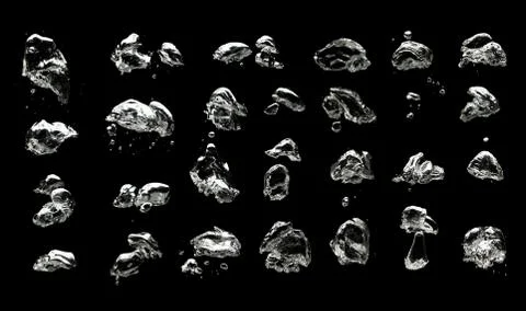 Set of many different air bubbles isolated on black background Stock Photos
