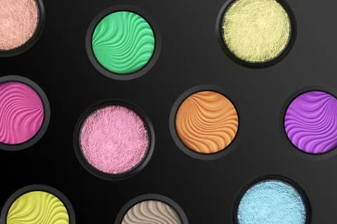 Set of many eyeshadows on black background Stock Photos