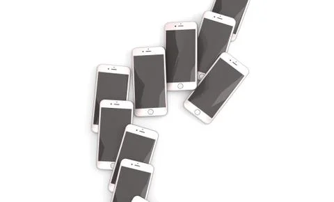 Set of many realistic iphone isolated on white 3d illustration Stock Illustration