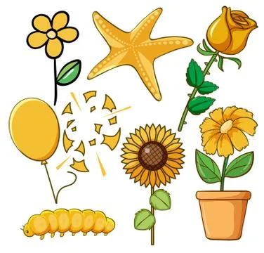 Set of many things in yellow Stock Illustration