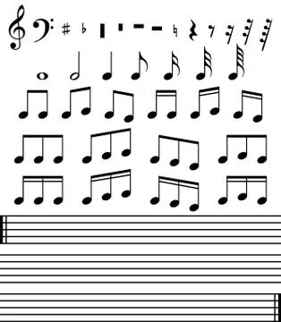 Set of many various black notes and symbols. Collection musical symbol. Music Stock Illustration