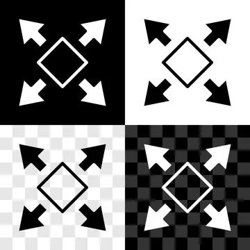 Set Many ways directional arrow icon isolated on black and white, transparent Stock Illustration