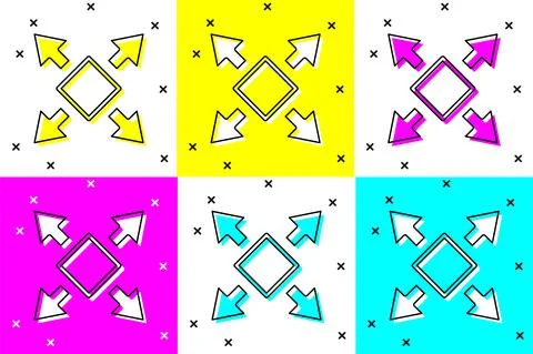Set Many ways directional arrow icon isolated on color background. Vector Stock Illustration