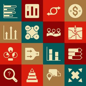 Set Many ways directional arrow, Pie chart infographic, Intersection point Stock Illustration