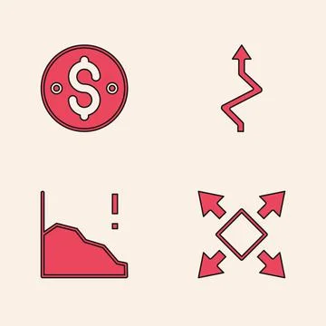 Set Many ways directional arrow, Dollar symbol, Arrow and Financial growth Stock Illustration