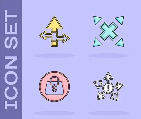 Set Many ways directional arrow, Arrow, Shopping bag with Sale and icon. Vector Ilustración de archivo