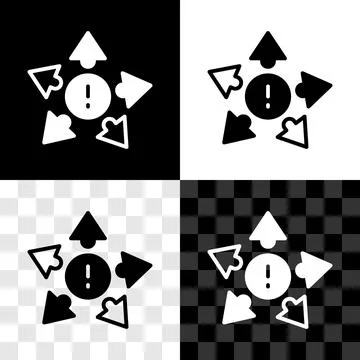Set Many ways directional arrow icon isolated on black and white, transparent Ilustración de archivo