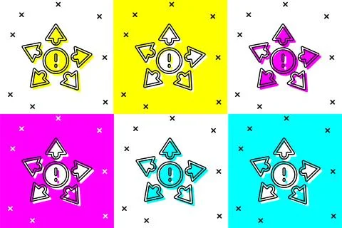 Set Many ways directional arrow icon isolated on color background. Vector Stock Illustration