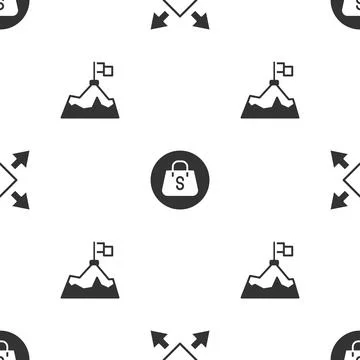 Set Many ways directional arrow, Shopping bag with Sale and Mountains flag on Illustrazione stock