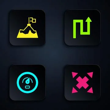 Set Many ways directional arrow, Mountains with flag, Digital speed meter a.. イラスト素材