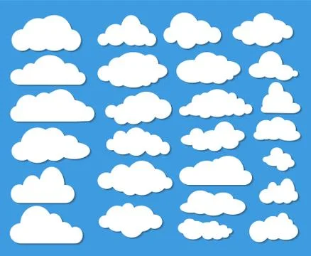 Set of Many White Clouds with Shadow on Blue Sky. Stock Vector Illustration Stock Illustration
