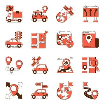 Set of Map and Direction Flat Icons Stock Illustration