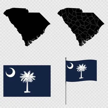 Set of map and map with province, flag and flagpole of South Carolina state.. Stock-Illustration