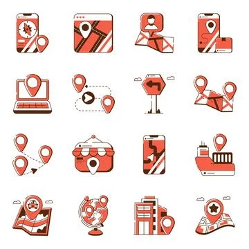 Set of Map and Navigation Flat Icons Ilustración de archivo